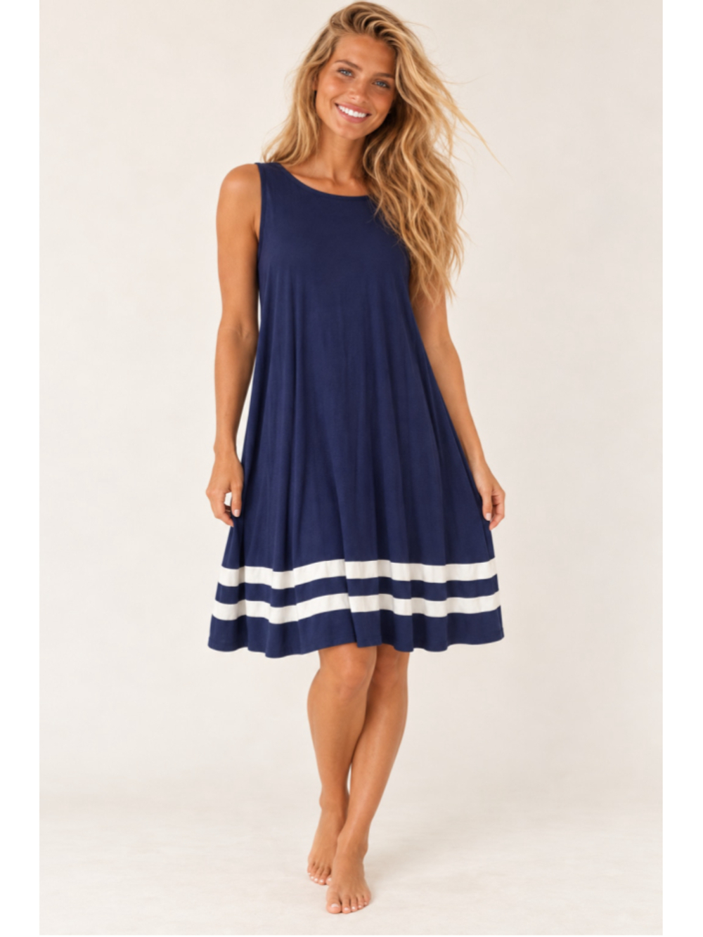 Bellamie Striped Knee Length Swing Dress Coastal Preppy Nautical Nantucket Yacht